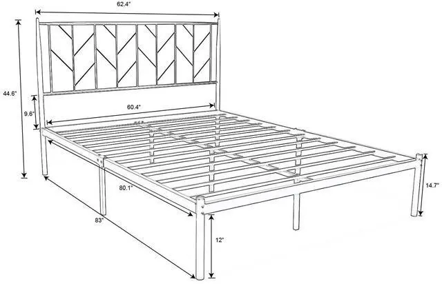 Alt view image 2 of 7 - Queen Vintage Platform Bed with Headboard, Heavy Duty Mattress Foundation, 12" Under-Bed for Storage, Easy Assembly, No Box Spring Needed, Black