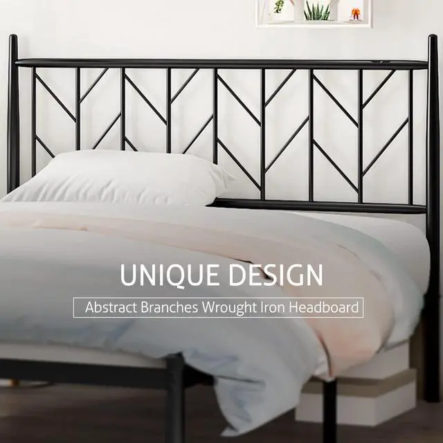 Alt view image 4 of 7 - Queen Vintage Platform Bed with Headboard, Heavy Duty Mattress Foundation, 12" Under-Bed for Storage, Easy Assembly, No Box Spring Needed, Black