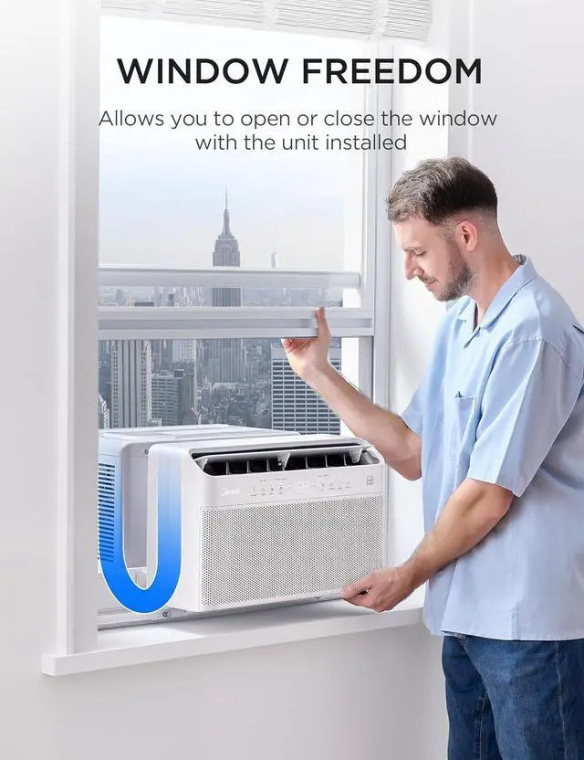 Alt view image 2 of 7 - 10,000 BTU U Shaped Smart Inverter Window Air Conditioner - Cools 450 Sq Ft, Ultra Quiet with Open Window Flexibility - Alexa/Google Assistant Compatible - 35% Energy Savings, Remote (Updated)