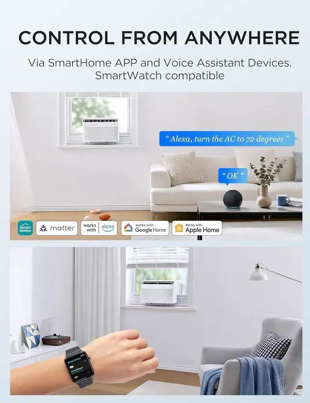 Alt view image 5 of 7 - 10,000 BTU U Shaped Smart Inverter Window Air Conditioner - Cools 450 Sq Ft, Ultra Quiet with Open Window Flexibility - Alexa/Google Assistant Compatible - 35% Energy Savings, Remote (Updated)