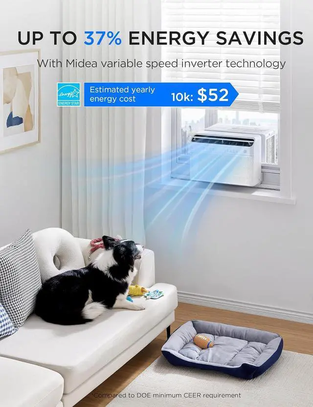 Alt view image 4 of 7 - 10,000 BTU U Shaped Smart Inverter Window Air Conditioner - Cools 450 Sq Ft, Ultra Quiet with Open Window Flexibility - Alexa/Google Assistant Compatible - 35% Energy Savings, Remote (Updated)