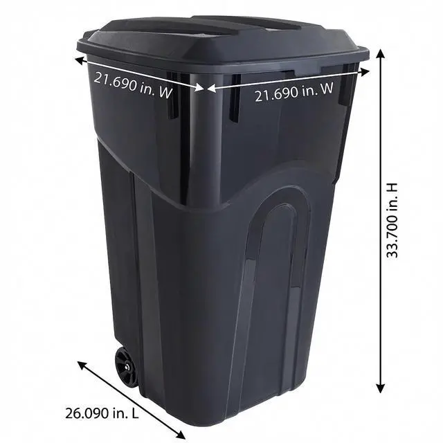 Alt view image 4 of 7 - 32 Gallon Outdoor Trash Can with Lid, Heavy-Duty Wheeled Garbage Bin for Backyard, Deck or Garage, Black, Can with Attached Snap Lock Lid and Heavy-Duty Handles (32 Gallon)