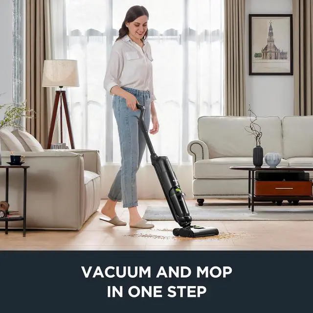 Alt view image 2 of 7 - Wet Dry Vacuum Cleaner Cordless, Mop Vacuum Cleaner with Self-Cleaning System, Lightweight Hardwood Floors Vacuum for Pets and Sticky Messes, Black, NEW400