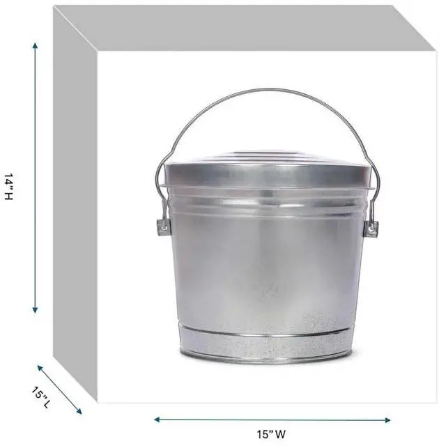 Alt view image 2 of 7 - Galvanized Steel Locking Lid Trash Can - 6-Gallon Rodent-Proof Outdoor Storage Bin with Weather-Resistant Lid, Pet Food, Bird Seed, Charcoal Storage, Heavy Duty Metal Can