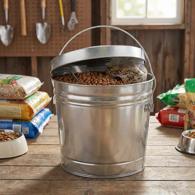 Alt view image 7 of 7 - Galvanized Steel Locking Lid Trash Can - 6-Gallon Rodent-Proof Outdoor Storage Bin with Weather-Resistant Lid, Pet Food, Bird Seed, Charcoal Storage, Heavy Duty Metal Can