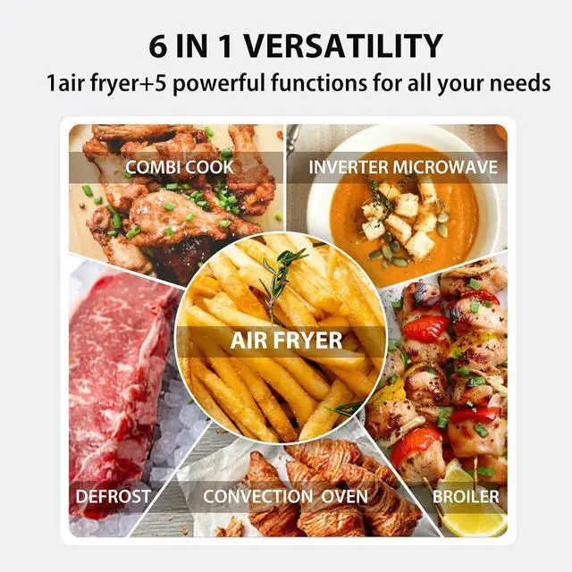 Alt view image 3 of 7 - Inverter Countertop Microwave Oven Air Fryer Combo MASTER Series, Broil, Convection, Speedy Combi, Even Defrost 11.3'' Turntable Sound On/Off, 27 Auto Menu&47 Recipes