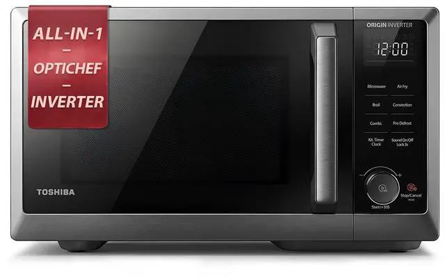 Main image of OptiChef Basic Countertop Microwave Air Fryer Combo 0.9 Cu.Ft, Origin Inverter Tech, Convection Bake & Broil, 27 Auto Menus, Black Stainless Steel
