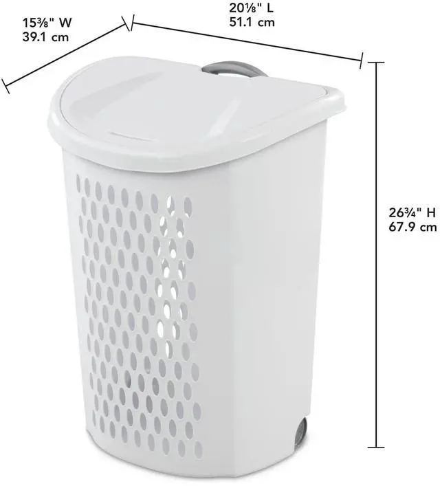 Alt view image 2 of 7 - Wheeled Laundry Hamper with Smooth Rolling Wheels, Large Ventilated Plastic Clothes Basket for Easy Transport, Ideal for Laundry Rooms, Dorms, Apartments, White