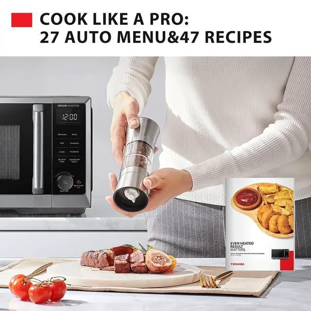 Alt view image 7 of 7 - OptiChef Basic Countertop Microwave Air Fryer Combo 0.9 Cu.Ft, Origin Inverter Tech, Convection Bake & Broil, 27 Auto Menus, Black Stainless Steel
