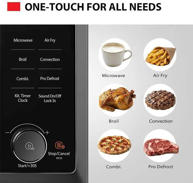 Alt view image 2 of 7 - OptiChef Basic Countertop Microwave Air Fryer Combo 0.9 Cu.Ft, Origin Inverter Tech, Convection Bake & Broil, 27 Auto Menus, Black Stainless Steel