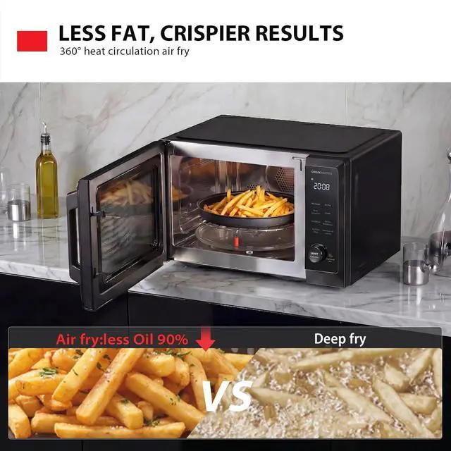 Alt view image 5 of 7 - OptiChef Classic All-in-One Countertop Microwave Air Fryer Combo for Small Kitchens 1.0 Cu.Ft 1000WOrigin Inverter Tech & Humidity Sensor, Convection & Broil Combi, Black Stainless Steel
