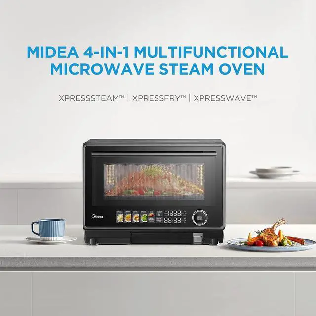 Alt view image 2 of 7 - 4-in-1 Multifunctional Microwave Steam Oven, Combo Air Fryer, Steamer & Microwave Oven, 32 Auto Functions, Adjustable Power and Temperature, Color Screen Touch Control, 0.9CU.FT./23L