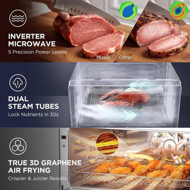 Alt view image 3 of 7 - 4-in-1 Inverter Microwave Oven, 0.9 Cu Ft Countertop Microwave with Air Fryer, Steamer & Convection Oven, 32 Auto Menus, 23L Smart Toaster Oven with Color Touchscreen, Stainless Steel