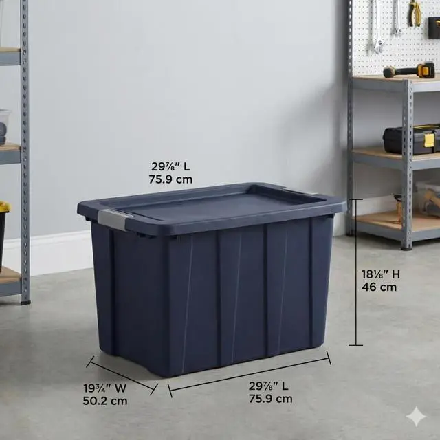 Alt view image 2 of 7 - 30 Gallon Storage Bin with Latching Lid, Heavy Duty Plastic Storage Tote, Stackable Large Storage Container for Garage, Basement, Moving & Organization, Dark Indigo