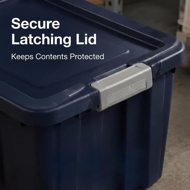 Alt view image 3 of 7 - 30 Gallon Storage Bin with Latching Lid, Heavy Duty Plastic Storage Tote, Stackable Large Storage Container for Garage, Basement, Moving & Organization, Dark Indigo
