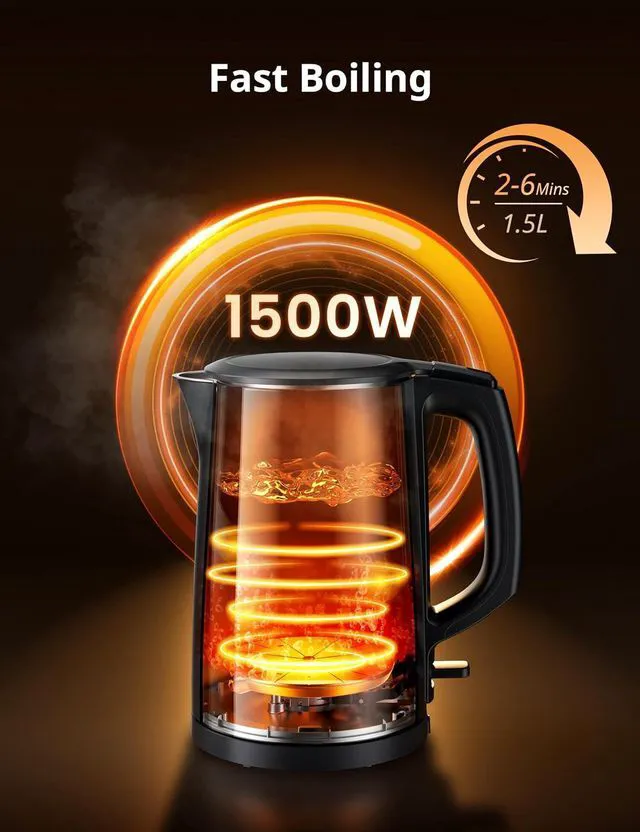 Alt view image 5 of 7 - COMFEE' Electric Kettle and Tea Kettle, 1.5L Double Wall, Stainless Steel Interior, Lid & Spout, Fast Boil, Auto-Off, and Boil-Dry Protection, 1500W
