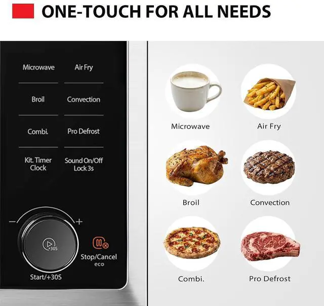 Alt view image 2 of 7 - Optichef Series Inverter Countertop Microwave with Air Fryer All-in-One, Broil, Convection, Speedy Combi, Even Defrost, 11.3" Turntable, 27 Auto Menus + 47 Recipes, Stainless Steel