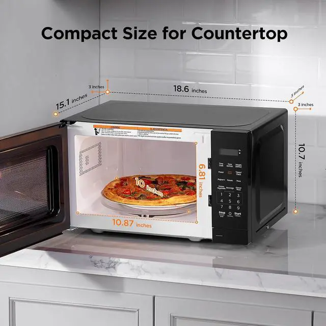 Alt view image 2 of 7 - 0.7 Cu. Ft. Compact Microwave Oven, 700W, 11 Power Levels, 6 Presets, Child Safety Lock, LED Display, Push-Button Door, Removable 10" Turntable, for Small Kitchen, Dorm & Apartment