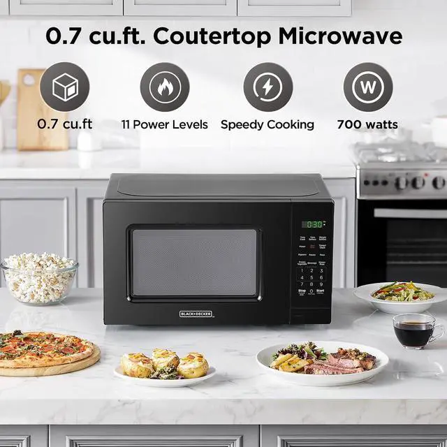 Alt view image 3 of 7 - 0.7 Cu. Ft. Compact Microwave Oven, 700W, 11 Power Levels, 6 Presets, Child Safety Lock, LED Display, Push-Button Door, Removable 10" Turntable, for Small Kitchen, Dorm & Apartment