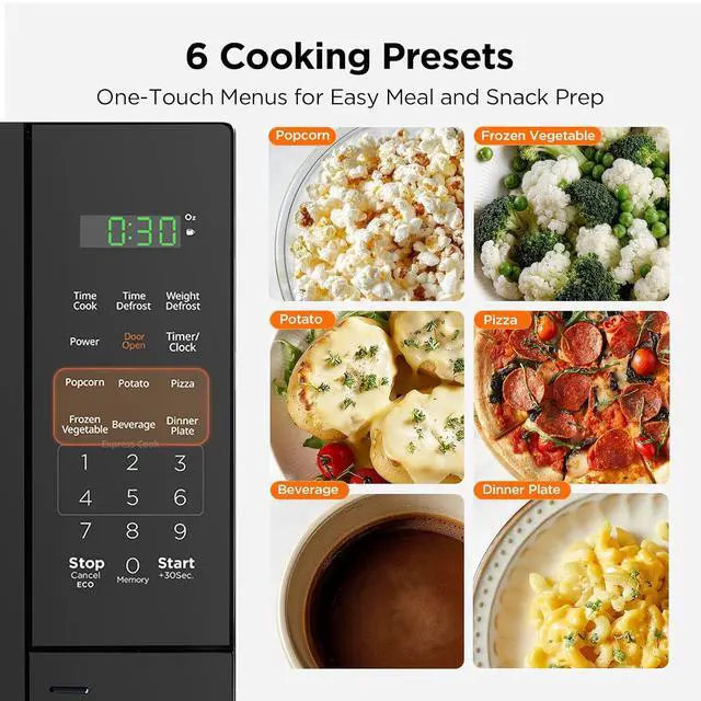 Alt view image 4 of 7 - 0.7 Cu. Ft. Compact Microwave Oven, 700W, 11 Power Levels, 6 Presets, Child Safety Lock, LED Display, Push-Button Door, Removable 10" Turntable, for Small Kitchen, Dorm & Apartment