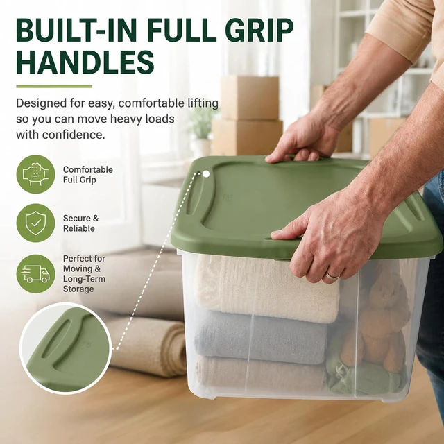 Alt view image 3 of 7 - Large Clear Plastic Storage Bins with Lids, 120 Quart Heavy Duty Storage Totes with EZ Carry Handles, Stackable Extra Large Storage Containers for Garage, Closet, Basement Organization