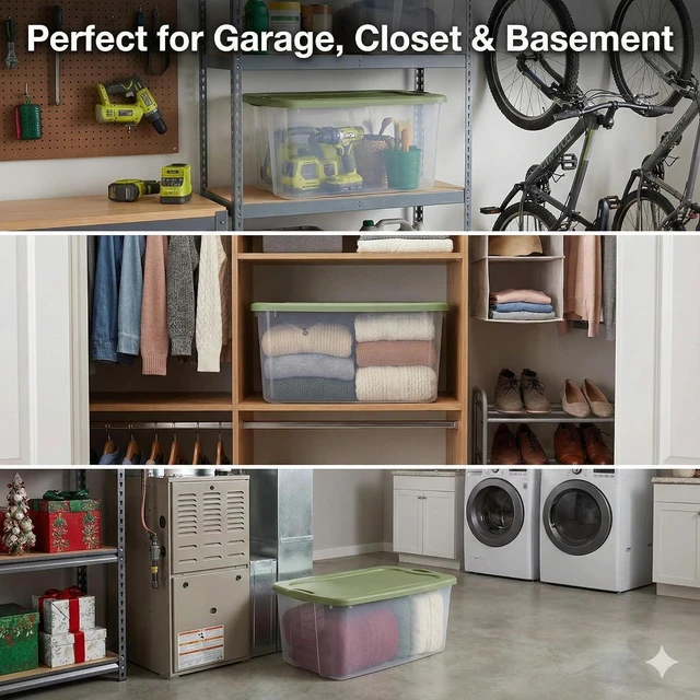 Alt view image 7 of 7 - Large Clear Plastic Storage Bins with Lids, 120 Quart Heavy Duty Storage Totes with EZ Carry Handles, Stackable Extra Large Storage Containers for Garage, Closet, Basement Organization