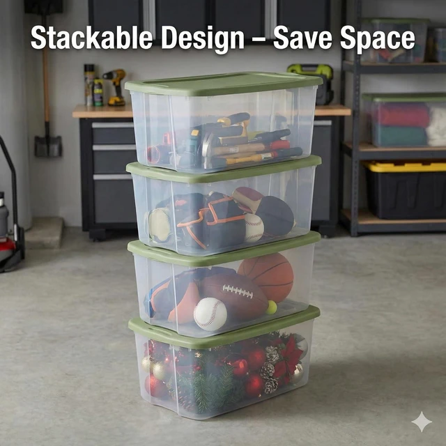 Alt view image 6 of 7 - Large Clear Plastic Storage Bins with Lids, 120 Quart Heavy Duty Storage Totes with EZ Carry Handles, Stackable Extra Large Storage Containers for Garage, Closet, Basement Organization