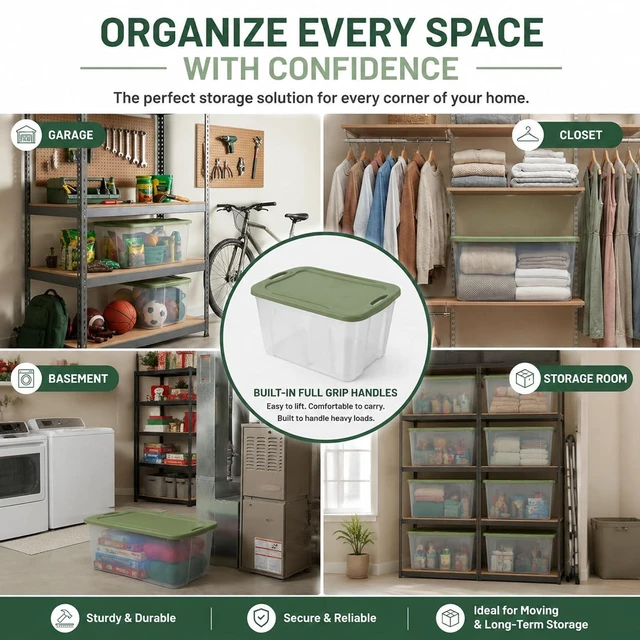 Alt view image 6 of 7 - Large Clear Plastic Storage Bins with Lids, 120 Quart Heavy Duty Storage Totes with EZ Carry Handles, Stackable Extra Large Storage Containers for Garage, Closet, Basement Organization