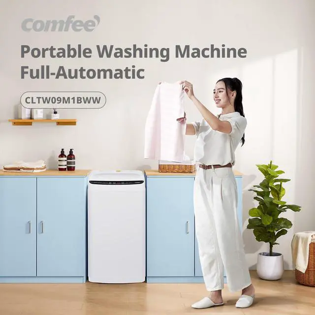 Alt view image 2 of 7 - COMFEE' Portable Washing Machine, 0.9 cu.ft Compact Washer With LED Display, 5 Wash Cycles, 2 Built-in Rollers, Space Saving Full-Automatic Washer with wheels