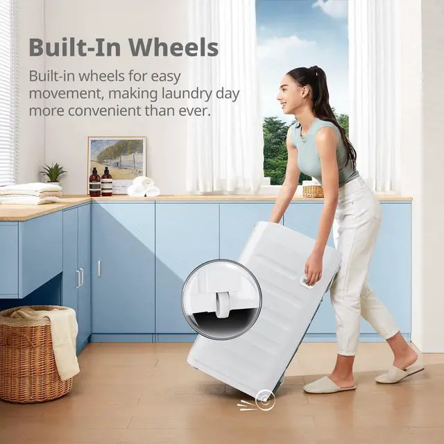 Alt view image 7 of 7 - COMFEE' Portable Washing Machine, 0.9 cu.ft Compact Washer With LED Display, 5 Wash Cycles, 2 Built-in Rollers, Space Saving Full-Automatic Washer with wheels