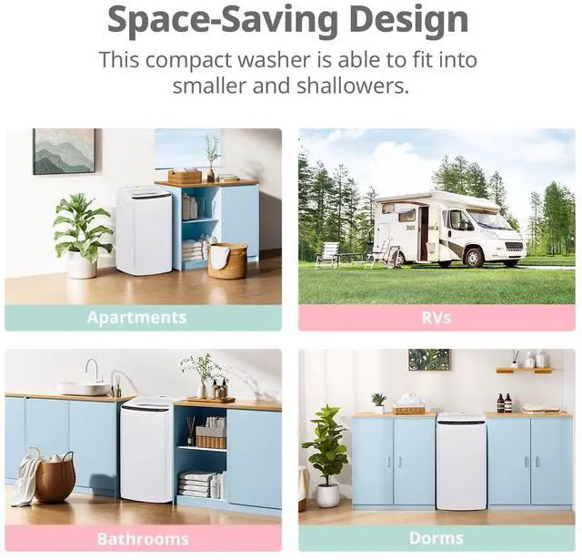 Alt view image 6 of 7 - COMFEE' Portable Washing Machine, 0.9 cu.ft Compact Washer With LED Display, 5 Wash Cycles, 2 Built-in Rollers, Space Saving Full-Automatic Washer with wheels