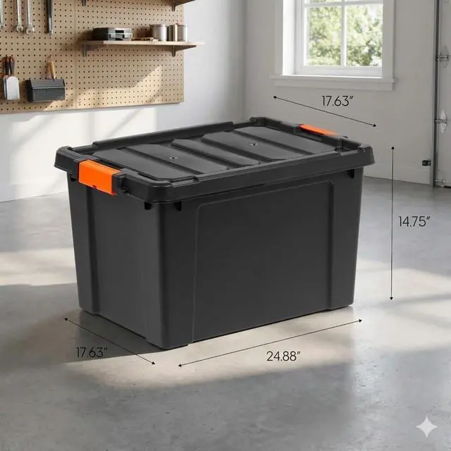 Alt view image 4 of 7 - Heavy Duty Storage Bins with Lids, 19 Gallon Plastic Storage Tote, Stackable Latching Storage Container for Garage, Basement, Moving, Tools & Seasonal Storage