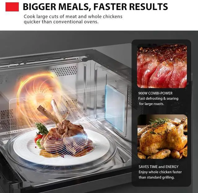 Alt view image 6 of 7 - OptiChef Classic All-in-One Countertop Microwave Air Fryer Combo for Small Kitchens 1.0 Cu.Ft 1000WOrigin Inverter Tech & Humidity Sensor, Convection & Broil Combi, Black Stainless Steel