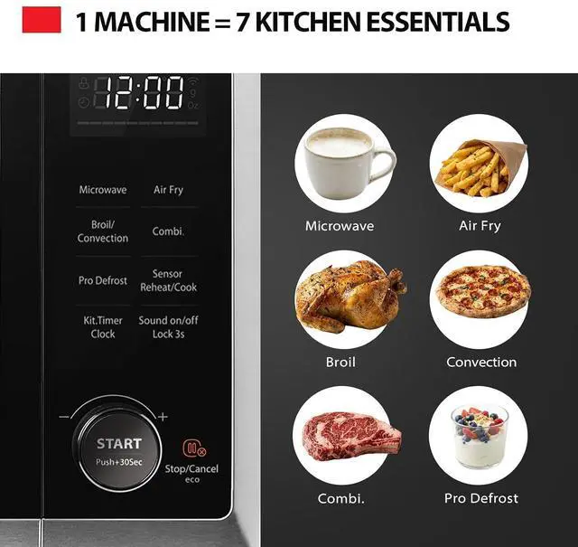 Alt view image 3 of 7 - Optichef Series Countertop Microwave Oven with Air Fryer, Inverter, Convection, Broil, Smart Sensor, 1.0 cu.ft, 1000W, Stainless Steel