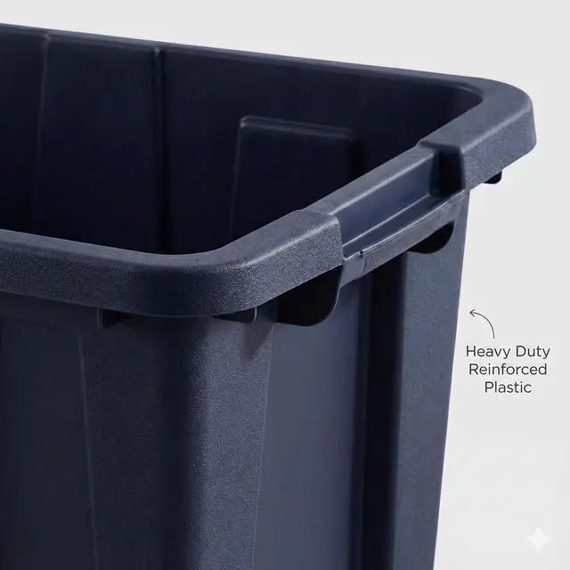 Alt view image 4 of 7 - 30 Gallon Storage Bin with Latching Lid, Heavy Duty Plastic Storage Tote, Stackable Large Storage Container for Garage, Basement, Moving & Organization, Dark Indigo