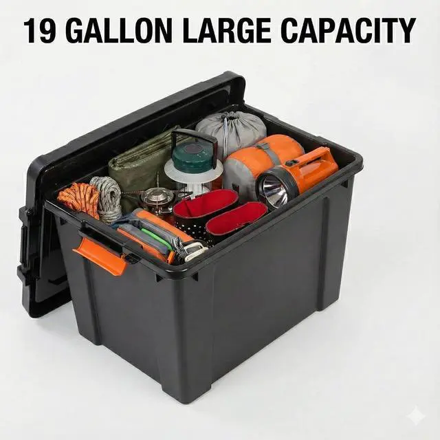 Alt view image 3 of 7 - Heavy Duty Storage Bins with Lids, 19 Gallon Plastic Storage Tote, Stackable Latching Storage Container for Garage, Basement, Moving, Tools & Seasonal Storage