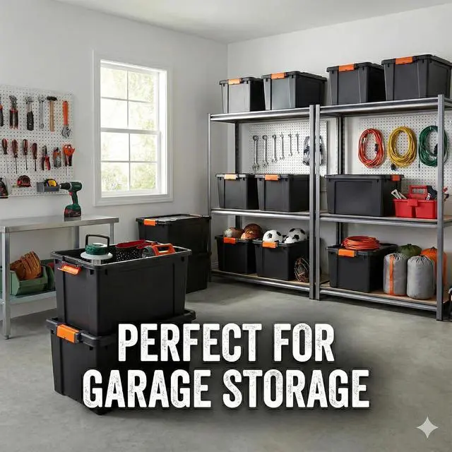 Alt view image 7 of 7 - Heavy Duty Storage Bins with Lids, 19 Gallon Plastic Storage Tote, Stackable Latching Storage Container for Garage, Basement, Moving, Tools & Seasonal Storage