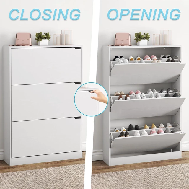 Alt view image 5 of 7 - Shoe Cabinet with 3 Flip Drawers, Hidden Wood Shoe Cabinet,Freestanding Shoe Storage Cabinet for Entryway Hallway.White. 47.2" H*31.5" W*9.45" D.