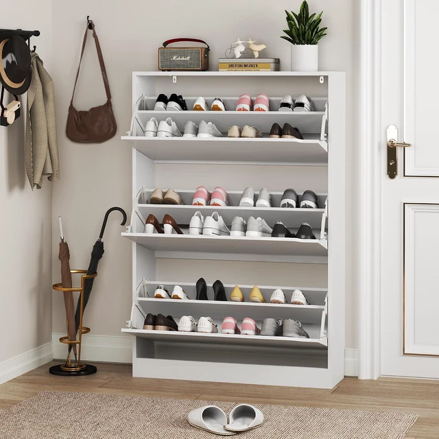 Alt view image 7 of 7 - Shoe Cabinet with 3 Flip Drawers, Hidden Wood Shoe Cabinet,Freestanding Shoe Storage Cabinet for Entryway Hallway.White. 47.2" H*31.5" W*9.45" D.