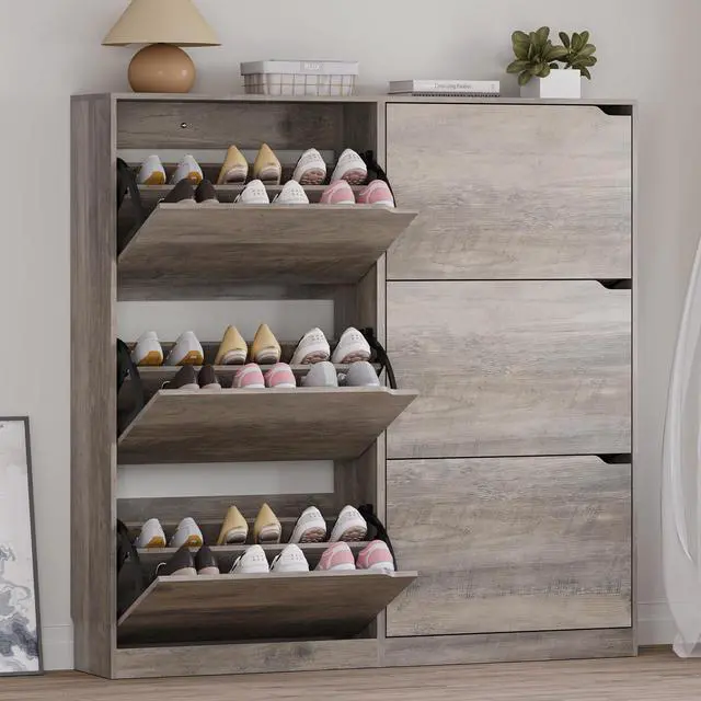 Main image of Shoe Cabinet with 6 Flip Drawers, Slim Narrow Shoe Storage Cabinet, Freestanding Shoe Organizer for Entryway, Hallway, Foyer