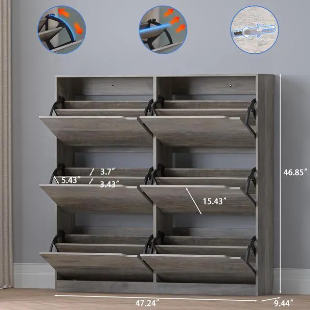 Alt view image 2 of 7 - Shoe Cabinet with 6 Flip Drawers, Slim Narrow Shoe Storage Cabinet, Freestanding Shoe Organizer for Entryway, Hallway, Foyer