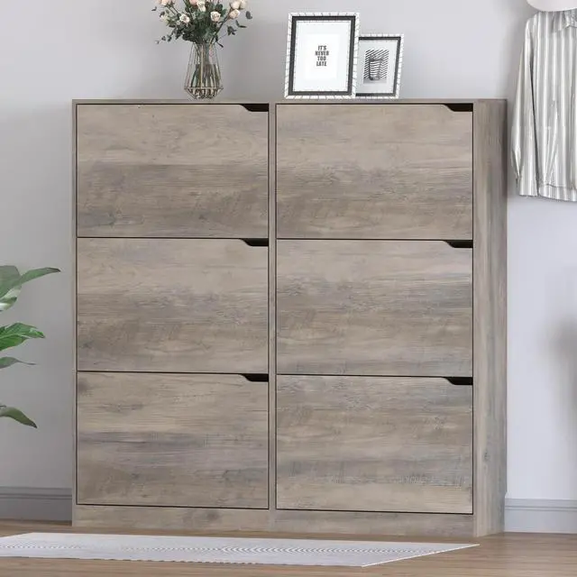 Alt view image 3 of 7 - Shoe Cabinet with 6 Flip Drawers, Slim Narrow Shoe Storage Cabinet, Freestanding Shoe Organizer for Entryway, Hallway, Foyer