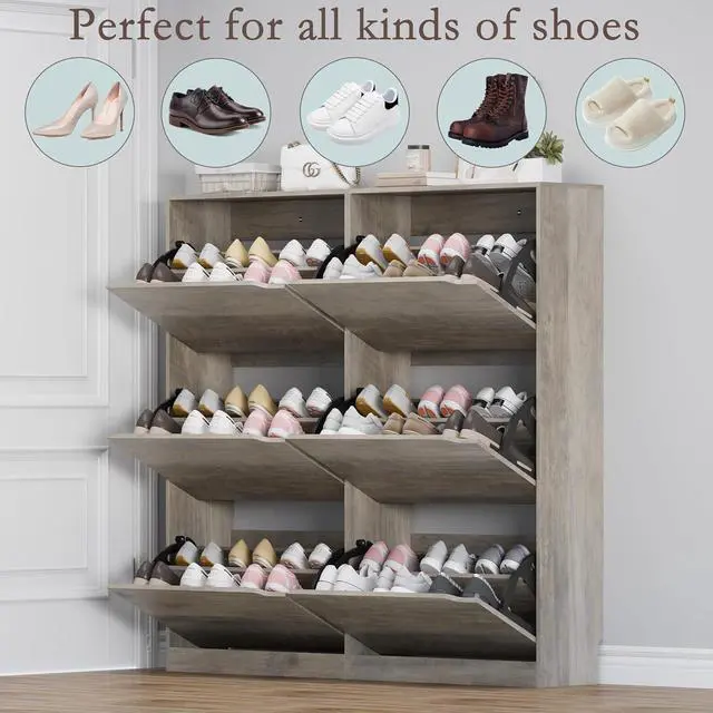 Alt view image 4 of 7 - Shoe Cabinet with 6 Flip Drawers, Slim Narrow Shoe Storage Cabinet, Freestanding Shoe Organizer for Entryway, Hallway, Foyer