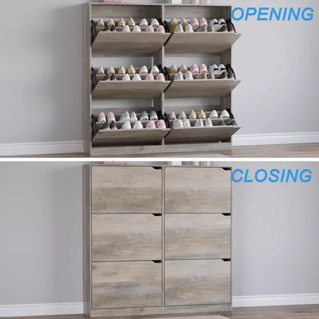Alt view image 5 of 7 - Shoe Cabinet with 6 Flip Drawers, Slim Narrow Shoe Storage Cabinet, Freestanding Shoe Organizer for Entryway, Hallway, Foyer