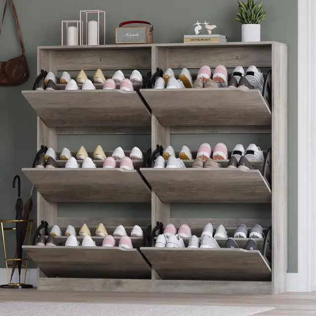 Alt view image 7 of 7 - Shoe Cabinet with 6 Flip Drawers, Slim Narrow Shoe Storage Cabinet, Freestanding Shoe Organizer for Entryway, Hallway, Foyer