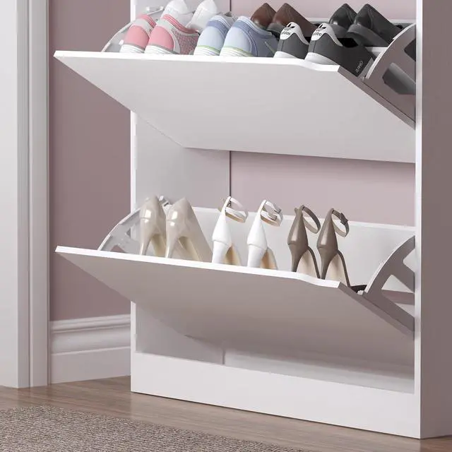 Alt view image 6 of 7 - Shoe Cabinet with 3 Flip Drawers & Coat Rack, Narrow Hidden Shoe Storage Cabinet, 2-in-1 Hall Tree Slim Freestanding Shoe Rack Organizer for Entryway, Hallway, and Living Room