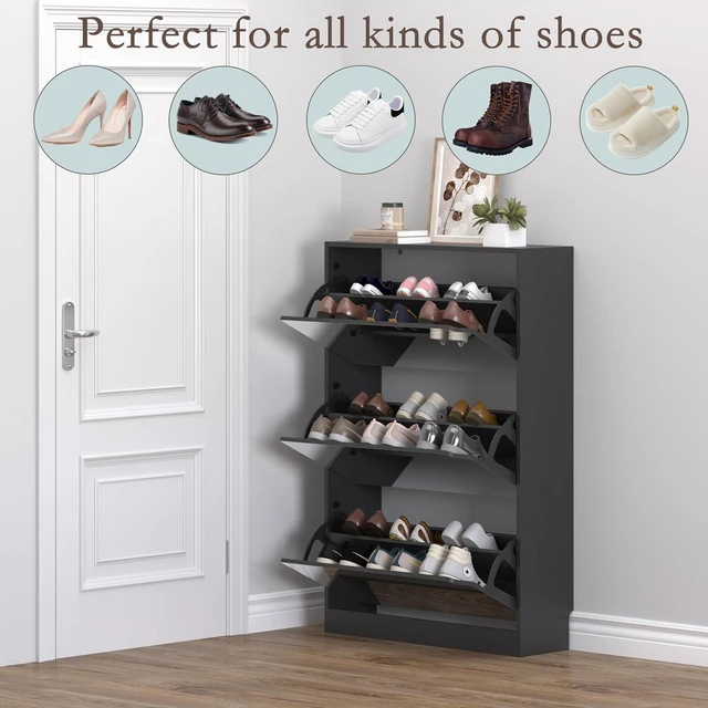 Alt view image 4 of 7 - Shoe Cabinet with 3-Flip Mirror Drawers, Freestanding Shoe Rack Organizer with Hidden Handle, Slim Narrow Shoe Storage Cabinet for Entryway, Entrance, Hallway, Bedroom