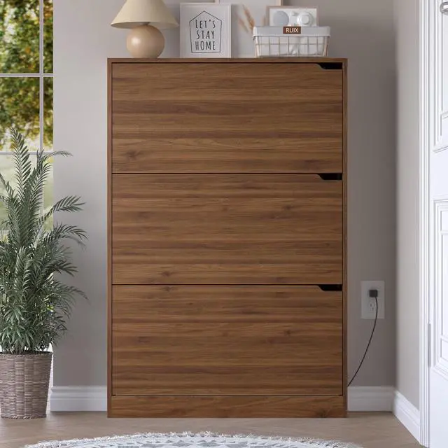 Alt view image 7 of 7 - Shoe Cabinet with Odor Control and Back Panels, Deodorizing Slim 3-Flip Shoe Storage Cabinet for Entryway, Freestanding Hidden Shoe Rack Organizer for Entrance, Hallway, Bedroom