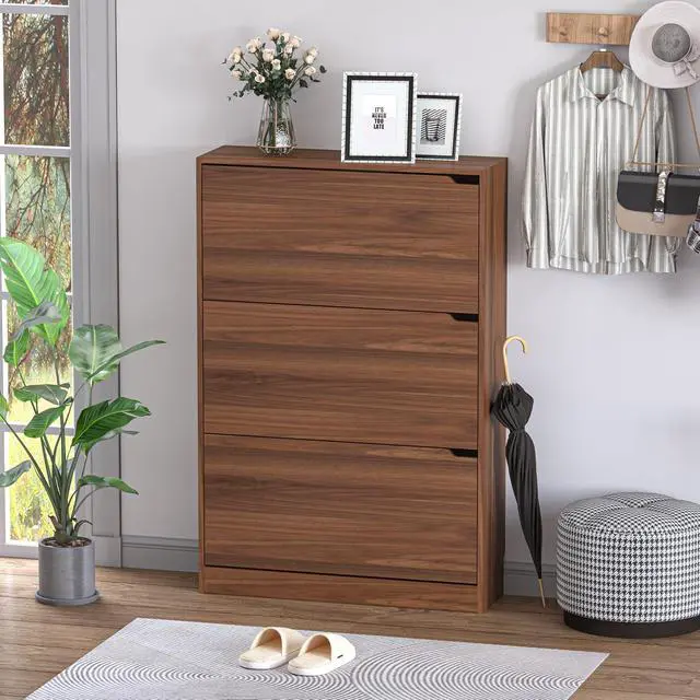 Alt view image 3 of 7 - Shoe Cabinet with 3 Flip Drawers, Slim Narrow Shoe Storage Cabinet, Freestanding Shoe Organizer with Adjustable & Removable Shelves, Top Display Shelf for Entryway, Hallway, Foyer, Closet