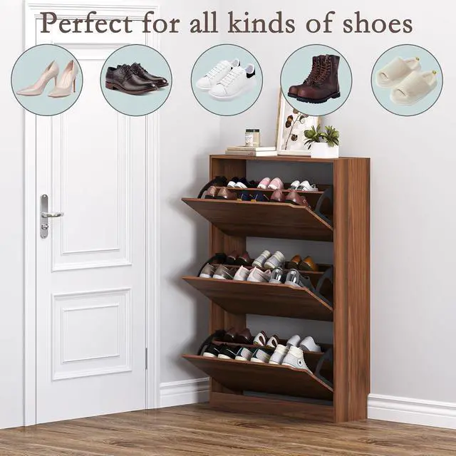 Alt view image 4 of 7 - Shoe Cabinet with 3 Flip Drawers, Slim Narrow Shoe Storage Cabinet, Freestanding Shoe Organizer with Adjustable & Removable Shelves, Top Display Shelf for Entryway, Hallway, Foyer, Closet